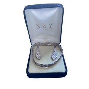 VTG Italian Riccio V Pattern Earrings & 925 Sterling Silver Tennis Bracelet